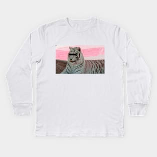 Vaporwave tiger Kids Long Sleeve T-Shirt